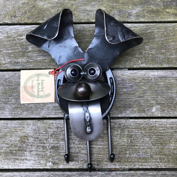 New NWT Original Yardbirds Lucky Happy Puppy Metal Dog Wall Art Key Leash Holder - Picture 3 of 13